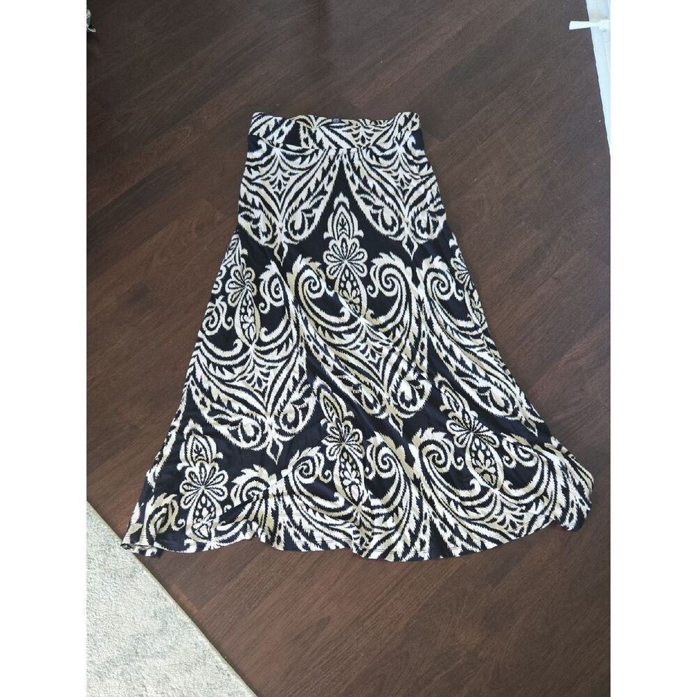 INC International Concepts Black and Cream Printed Maxi Skirt